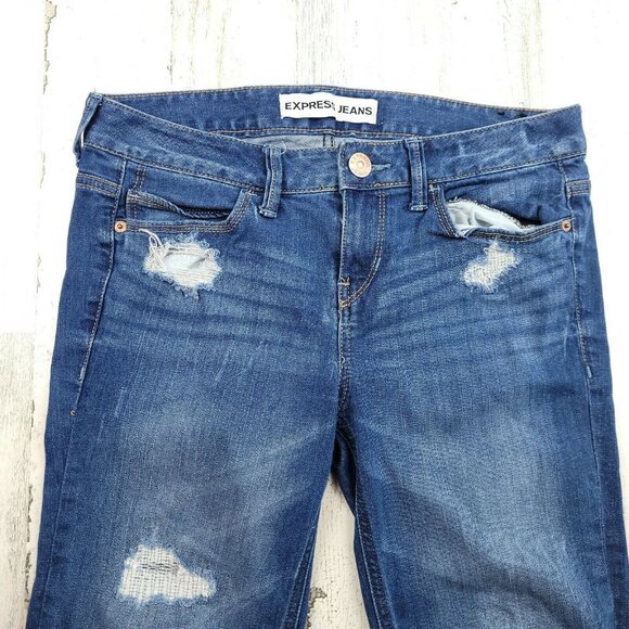 Express Women's Blue Distressed Modern Boyfriend Relaxed Fit Jeans Size 2 EUC - Picture 4 of 8